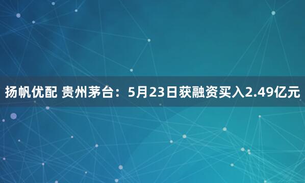 扬帆优配 贵州茅台：5月23日获融资买入2.49亿元